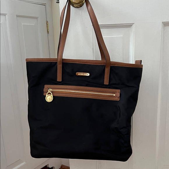 Michael Kors Handbags - Michael Kors Black Vinyl Tote with Brown and gold Accents